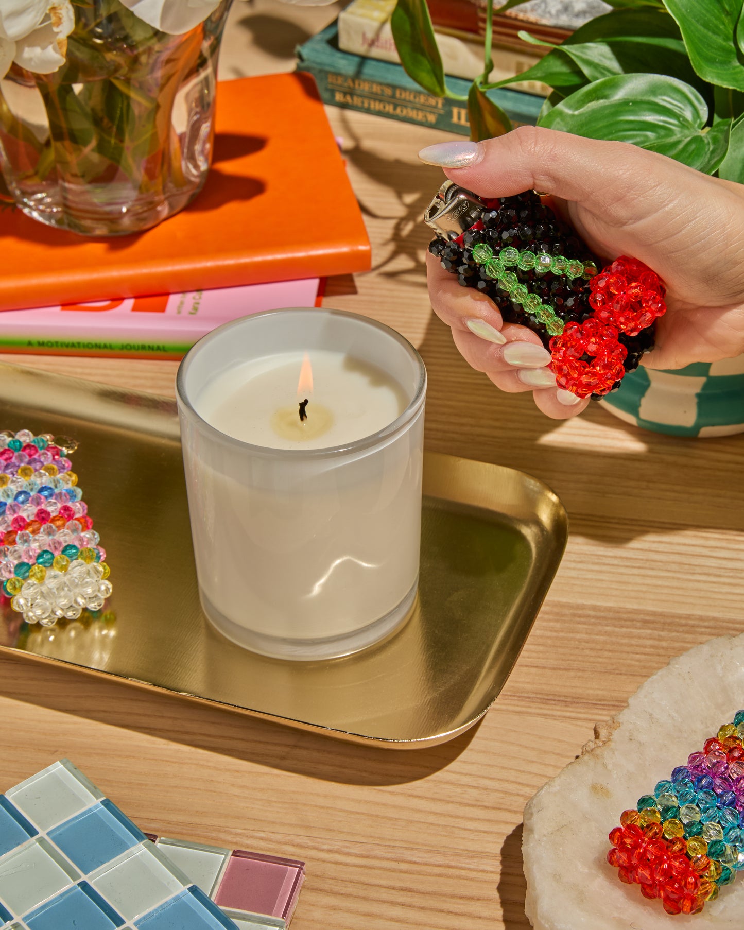 Beaded Lighter Case - Handmade Bic Lighter Cover Fits Most Standard Size Lighters, Cute & Unique Sleeve Holder with Easy Installation, Fashionable Accessories for Women (Cherries)